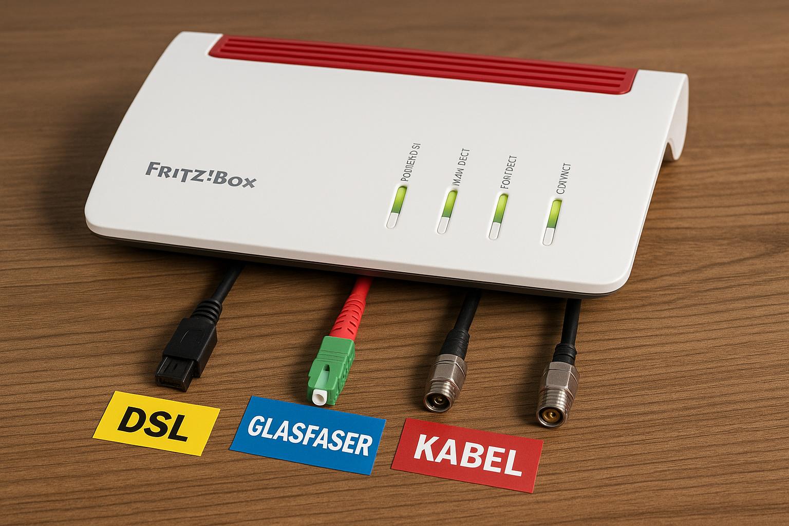 Fritz!Box Router im Praxistest auf Holzschreibtisch
