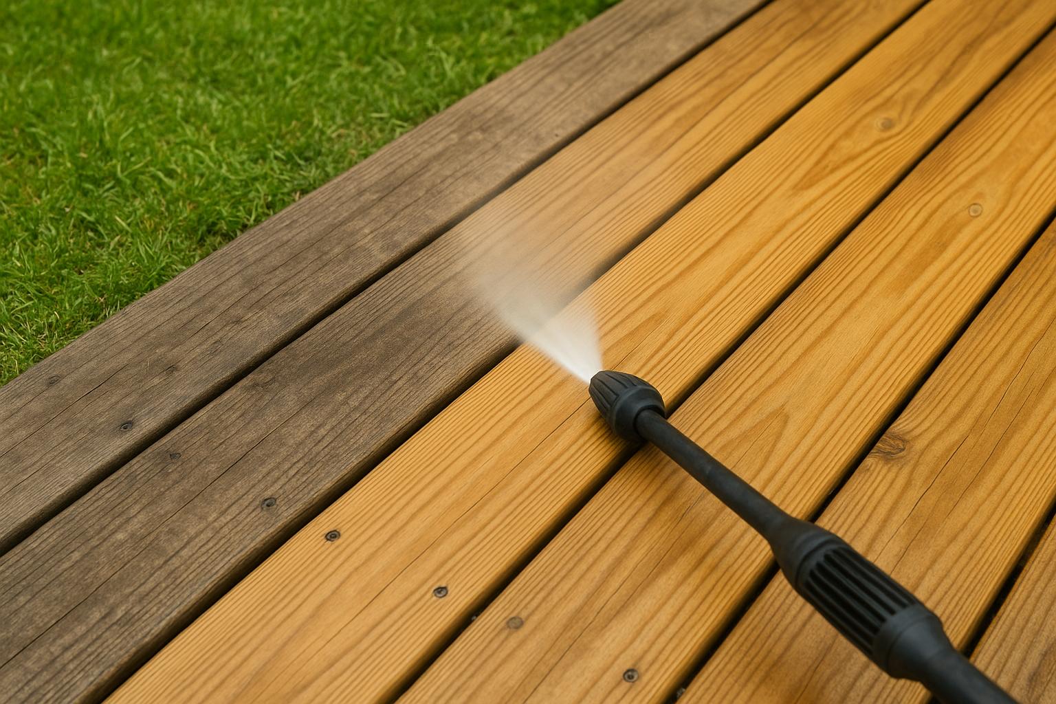 Holzterrasse reinigen mit dem Hochdruckreiniger: So vermeiden Sie Schäden an Dielen und Fugen