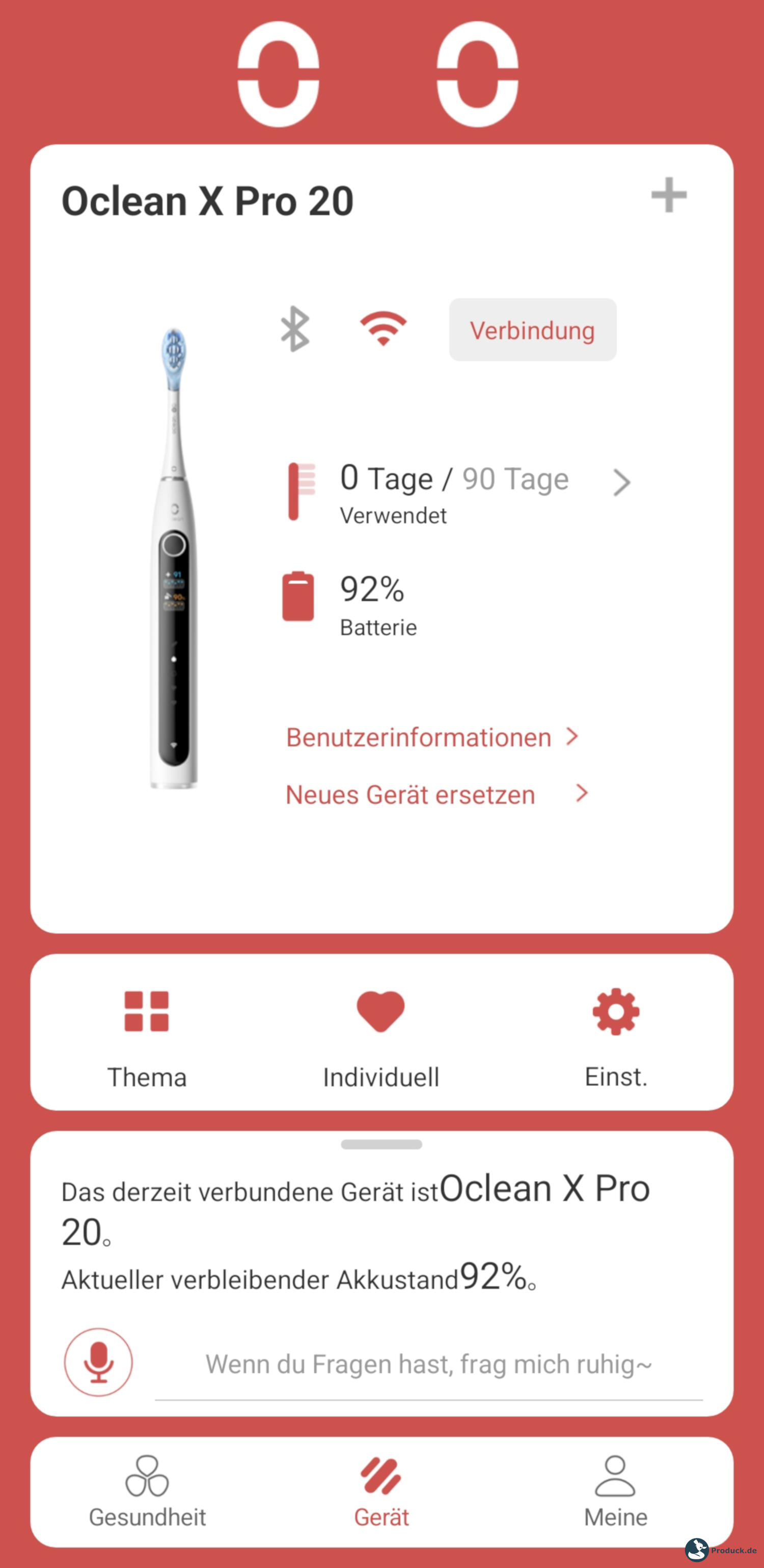 Oclean X Pro 20 S Test App Screenshot