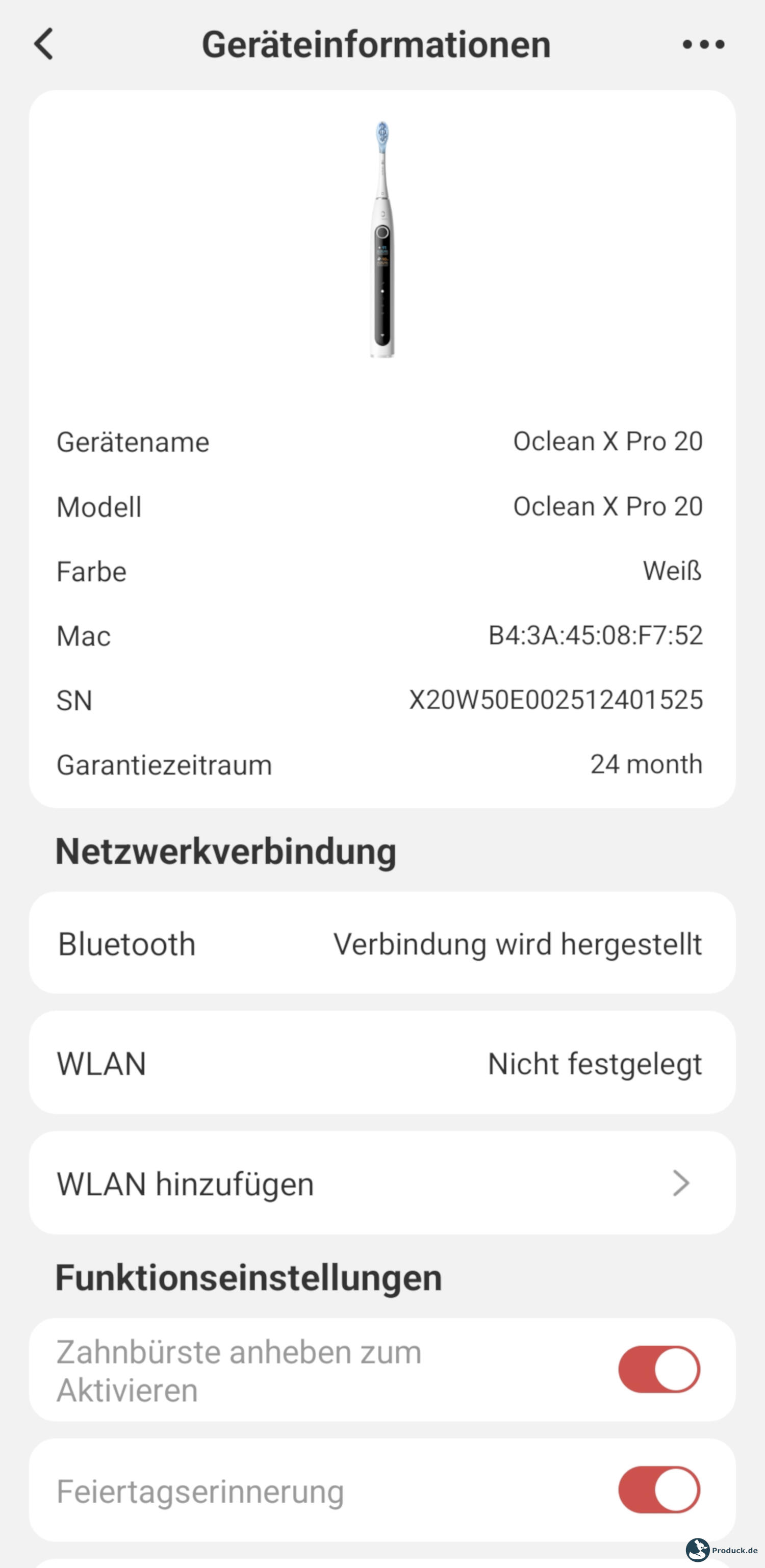 Oclean X Pro 20 S Test App Screenshot
